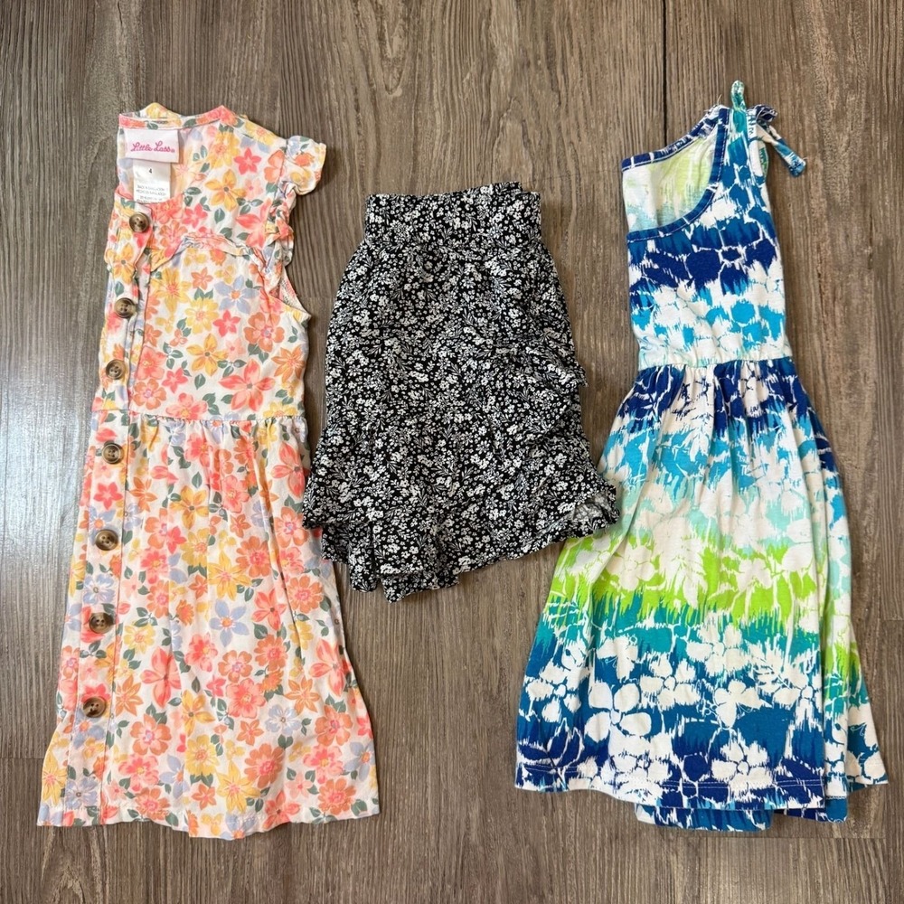 Girls Size 4/5 Summer Bundle Floral Dress Tie Dye Sundress Ruffle Skort
